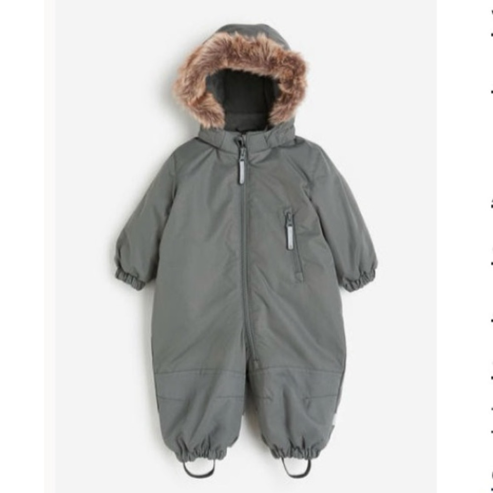 Gray Hooded Snowsuit with Faux Fur Trim